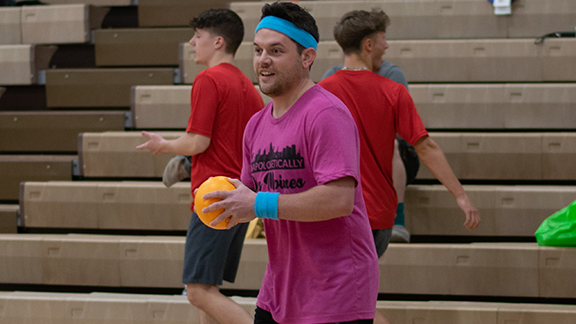 guy throwing a dodgeball