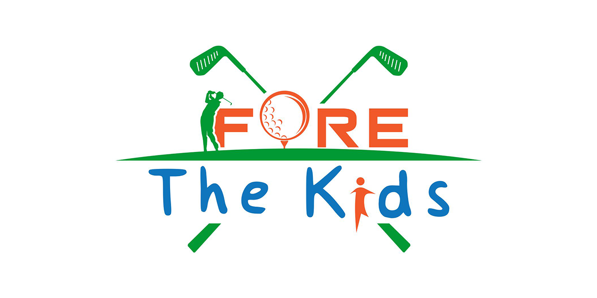fore the kids logo with golf balls and clubs