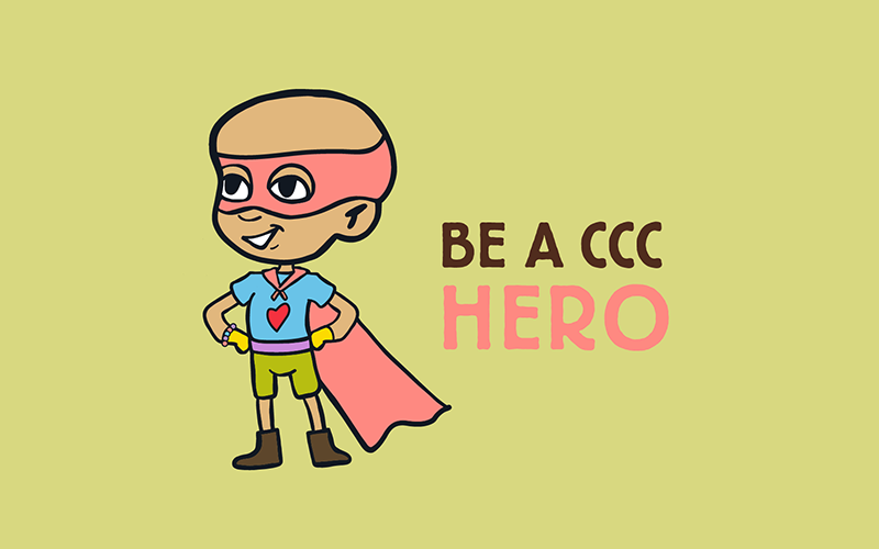 be a CCC hero text and cartoon super hero