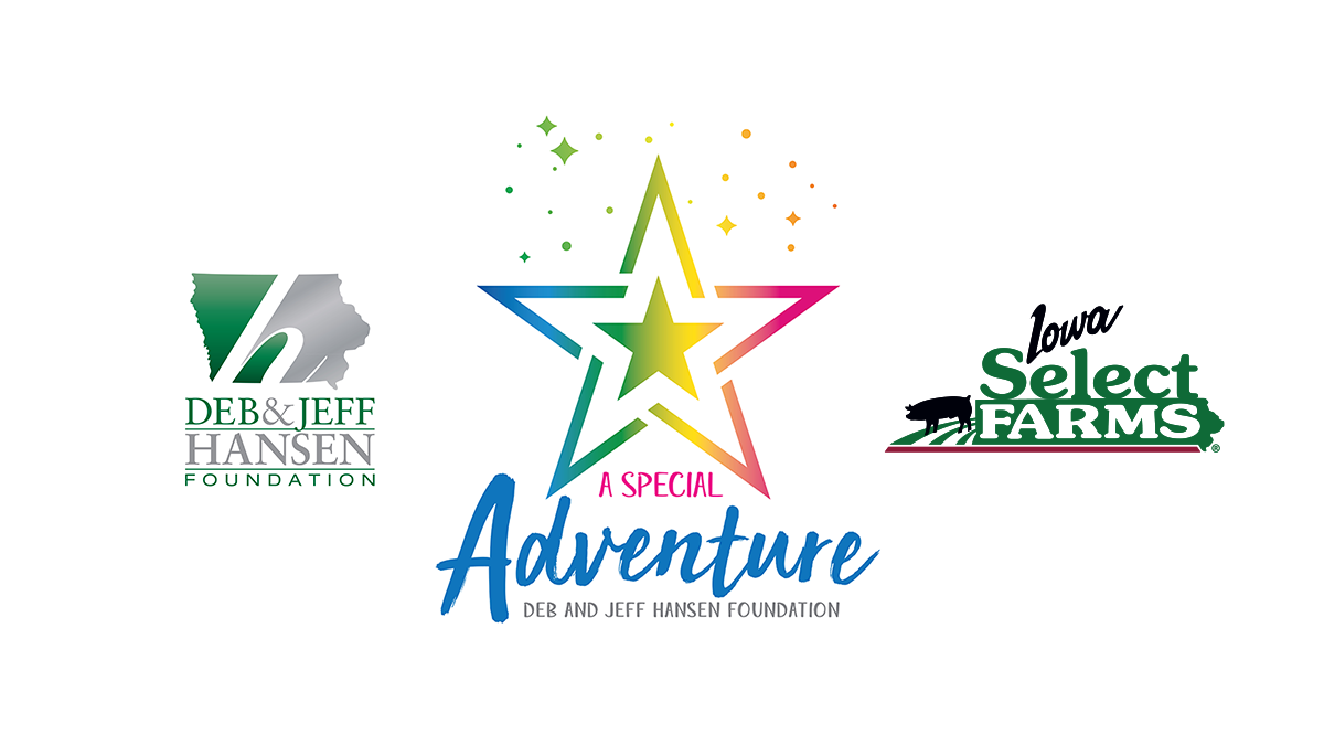 deb and jeff hansen foundation logo, a special adventure logo and iowa select farms logo