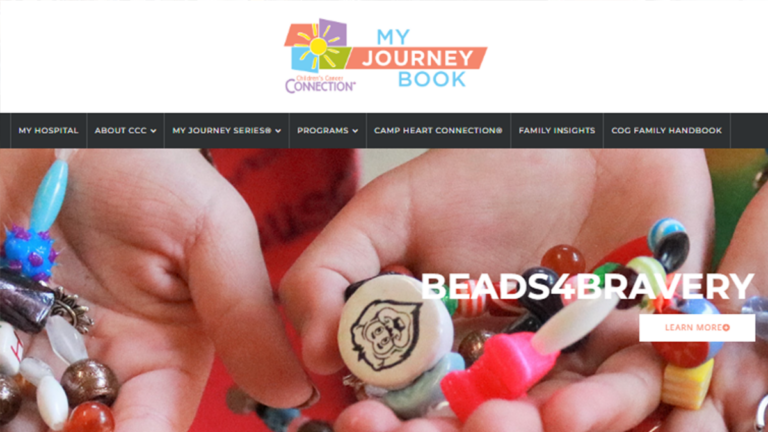 screenshot of digital my journey book showing myjourneybook.org website and menus