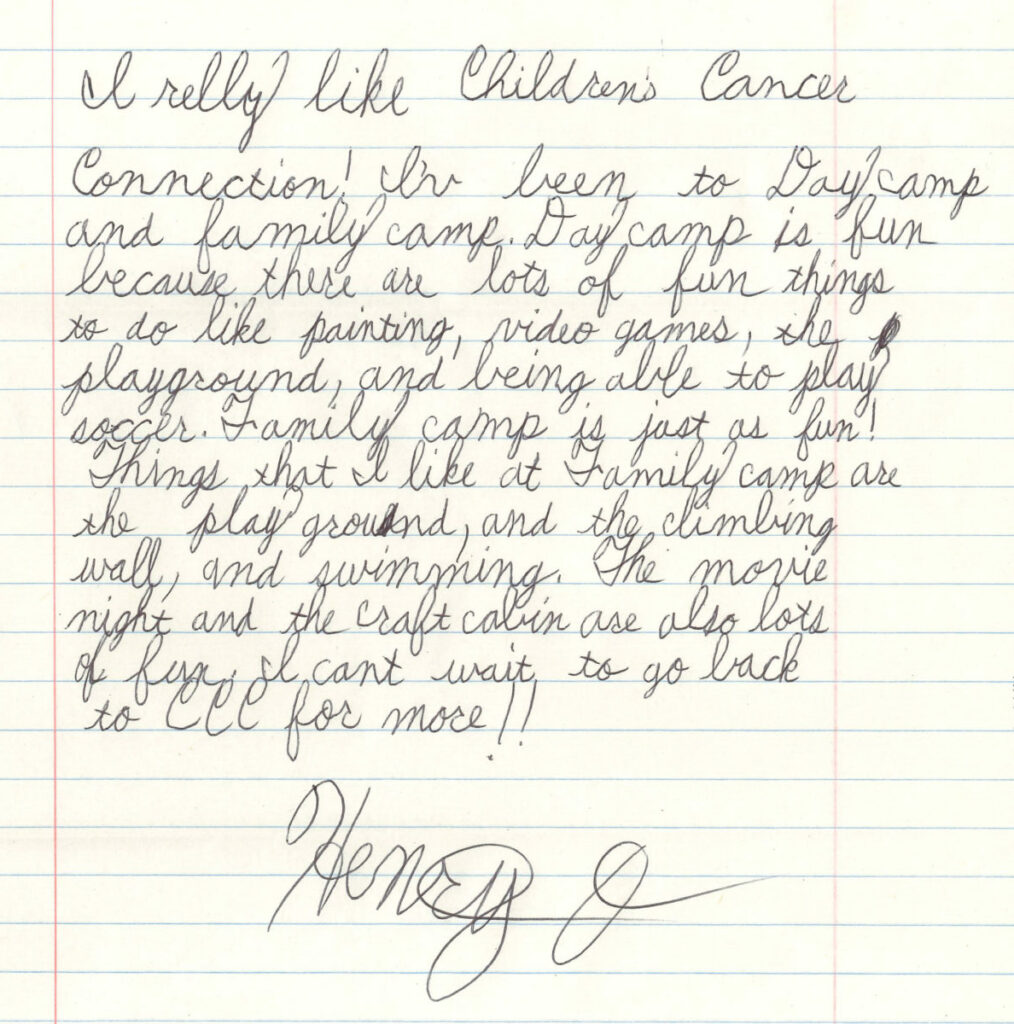 handwritten letter about ccc from 8-year-old henry